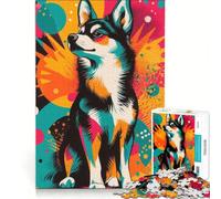 Puzzle de 1000 pièces pour Adultes Motif Husky Pop Art Vibrant Jouet à Monter soi-même Interaction Parent-Enfant renforce Les Liens d'amour au Sein du Couple 38x26cm