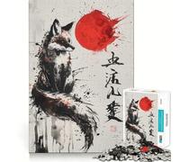 Puzzle de 1000 pièces pour Adultes Motif Lune de Sang Kitsune Peinture à l'encre Décoration Facile à Assembler,activité cérébrale Amusante,Moment de détente,Cadeau Festif (38x26cm)