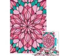 Puzzle de 1000 pièces pour Adultes Motif Mandala Floral en vitrail Rose et Turquoise Jeu Impossible Jeu éducatif défi Jouet Amusant Cadeau pour améliorer la mémoire (Taille 38x26cm)
