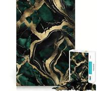Puzzle de 1000 pièces pour Adultes,Motif marbre Noir,Or et Vert,découpe Fine,Jeu de Concentration,Jeu Calme,activité d'anniversaire (50x75cm)