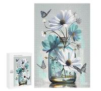 Puzzle de 1000 pièces pour Adultes - Motif Marguerites Bleues et Blanches - Fleurs Magnifiques - Jeu interactif et Amusant pour Toute la Famille - Décoration ou Cadeau pour Les Amis -70 x 100 cm