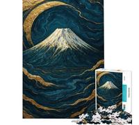 Puzzle de 1000 pièces pour Adultes Motif Mont Fuji doré et Turquoise Puzzle Abstrait pour Adolescents Jeu Amusant Assemblage de Motifs Cadeau Unique d'anniversaire et de Noël (Taille 38x52cm)