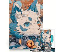 Puzzle de 1000 pièces pour Adultes,Motif Mural Animal à Fourrure aux Yeux Bleus,Bords Parfaits,Jeu de réflexion,Jeu d'oisiveté,décoration de Noël (50x75cm)