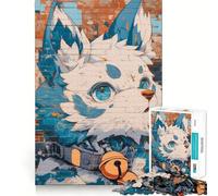 Puzzle de 1000 pièces pour Adultes Motif Mural Animal à Fourrure aux Yeux Bleus Jeu Amusant et logique,Loisirs et Divertissement Scène de Noël (38x52cm)