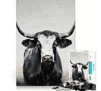 Puzzle de 1000 pièces pour adultes, motif noir et blanc d'un taureau, puzzle détaillé, jeu amusant et intelligent, idée cadeau pour moments de détente, cadeau d'anniversaire, décoration 50 x 75 cm