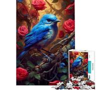Puzzle de 1000 pièces pour Adultes Motif Oiseau Bleu et Rose Rouge idéal pour Un Anniversaire ou Noël Jeu de Puzzle à Monter soi-même pour Femmes à partir de 14 Ans (38x52cm)