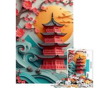 Puzzle de 1000 pièces pour Adultes Motif pagode en Fleurs de Cerisier Difficile et Stimulant Cadeau Anti-Stress pour Femmes à partir de 14 Ans 38x26cm