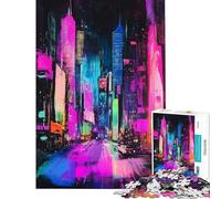 Puzzle de 1000 pièces pour Adultes Motif Paysage Urbain néon Dessin à gratter aux Crayons Jeu de réflexion Cadeau d'assemblage pour Les Amis et la Famille (Taille 50x75cm)