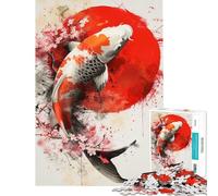 Puzzle de 1000 pièces pour Adultes Motif Poissons Koi Style Japonais Difficile et Stimulant améliore la mémoire Jouet Anti-Stress à partir de 14 Ans (38x52cm)
