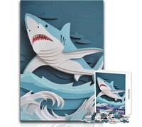 Puzzle de 1000 pièces pour Adultes - Motif Requin et Vague - Jeu de Construction en Papier Stimulant - Idée Cadeau - Dimensions : 38x26cm