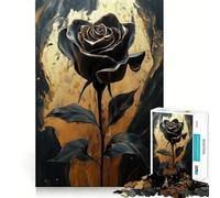 Puzzle de 1000 pièces pour Adultes,Motif Rose Noire sur marbre doré,découpe Fine,Jeu de Concentration,Jeu de Calme,activité d'anniversaire (50x75cm)
