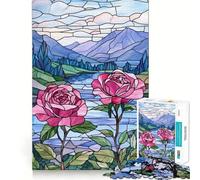 Puzzle de 1000 pièces pour Adultes, Motif Roses en vitrail, Jeu de logique à pièces ajustées, pour des Moments de détente et de Plaisir, Cadeau d'anniversaire idéal (50x75cm)