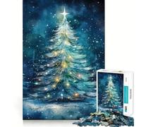 Puzzle de 1000 pièces pour Adultes,Motif Sapin de Noël Aquarelle,Casse-tête logique,découpe de précision,Bords Lisses, pour Les réunions de Famille (38x26cm)