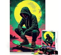 Puzzle de 1000 pièces pour Adultes Motif tête de Mort et Sweat à Capuche de Skateur Jeu Intelligent Anti-Stress Assemblage Surprise de Noël 50x75cm