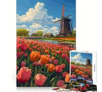Puzzle de 1000 pièces pour Adultes,Motif Tulipe des Pays-Bas en Pixel Art,idéal pour développer la Concentration et favoriser Un Engagement Doux Cadeau de Noël Original (38x26cm)
