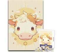 Puzzle de 1000 pièces pour Adultes - Motif Vache Mignonne avec Boucle d'oreille - Jeu Stimulant et Difficile - Idée Cadeau - Dimensions : 50x75cm