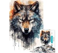 Puzzle de 1000 pièces pour Adultes Motif Visage de Loup Aquarelle (Dimensions 50x75cm)