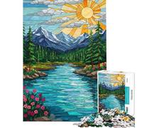 Puzzle de 1000 pièces pour Adultes Motif vitrail Paysage de Montagne et de rivière Jeu Manuel décoration intérieure Cadeau d'anniversaire (Taille 38x26cm)