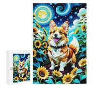 Puzzle de 1000 pièces pour Adultes - Motifs d'animaux colorés et de tournesols - Illustration d'un Welsh Corgi Pembroke - Puzzle Amusant et Stimulant, idéal pour Les soirées Jeux - 70 x 100 cm