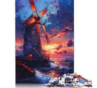 Puzzle de 1000 pièces pour Adultes - Moulin à Vent au Coucher du Soleil - Puzzle créatif en Papier pour Adultes et Adolescents - Jeu éducatif Familial - 38 x 26 cm / 1000 pièces