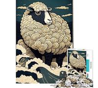 Puzzle de 1000 pièces pour Adultes Moutons Ukiyo E Jeu de Puzzle Japonais-Chinois Décoration Murale Activités Amusantes à la Maison (Dimensions 50x75cm)