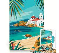 Puzzle de 1000 pièces pour Adultes Mykonos Grèce Voyage Art Fine Joint Fun Smart Challenge Fun Quiet Game Time Birthday Hobby Gift (38x26cm)