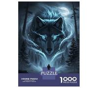Puzzle De 1000 Pièces pour Adultes Mystical Wolf and Warrior in Forest Puzzle Adulte, Jeu De Réflexion, Cadeau d'anniversaire, Difficile À Compléter 70x50cm/1000pcs