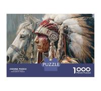 Puzzle De 1000 Pièces pour Adultes Native American Warrior with Horse Puzzle Casse-tête Jeu De Rapidité Activités Amusantes À La Maison 70x50cm/1000pcs