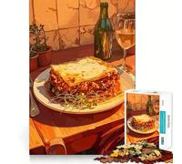 Puzzle de 1000 pièces pour Adultes Nature Morte aux lasagnes et au vin Découpe de qualité supérieure Jeu Amusant et Stimulant pour Le Cerveau Cadeau de Noël apaisant (50x75cm)