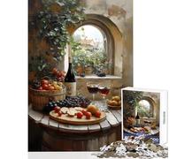 Puzzle de 1000 pièces pour Adultes Nature Morte avec vin et Raisins décoration intérieure Jouet idée Cadeau Jeu Familial avec pièces de Formes aléatoires Parfaitement emboîtables Dimensions 38x52cm