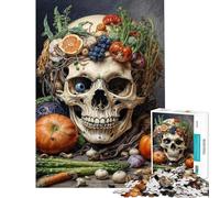 Puzzle de 1000 pièces pour Adultes Nature Morte crâne et Asperges Jeu Manuel Décoration intérieure Idéal comme Cadeau (Dimensions 50x75cm)