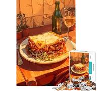 Puzzle de 1000 pièces pour Adultes Nature Morte de lasagnes avec vin Jeu éducatif et Stimulant Jouet Pratique Anti-Stress Cadeau Amusant (Taille 38x52cm)