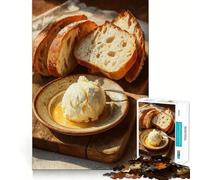 Puzzle de 1000 pièces pour Adultes Nature Morte Pain et Beurre Peinture Découpe précise Jeu de réflexion Amusant pour Passer Le Temps Cadeau d'anniversaire (38x52cm)