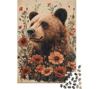 Puzzle De 1000 Pièces pour Adultes Nature's Wild Beauty Floral Bear Art Print Puzzle, Jouet, Décoration Murale, Difficile Et Stimulant 38x26cm/1000pcs