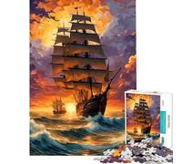 Puzzle de 1000 pièces pour Adultes Navigation au Coucher du Soleil Activités Amusantes à la Maison Jeu Difficile Difficile Impossible Convient aux 14 Ans et Plus (38x52cm)
