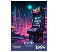 Puzzle De 1000 Pièces pour Adultes Neon Arcade Machine Retro Gaming Puzzle Anti-Stress, Difficile, Cadeau Unique pour Un Anniversaire Ou Noël 70x50cm/1000pcs