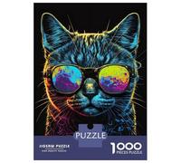 Puzzle De 1000 Pièces pour Adultes Neon Cool Cat Adolescents Puzzles Anti-Stress Jeux Difficiles Défi Activités Amusantes À La Maison 70x50cm/1000pcs