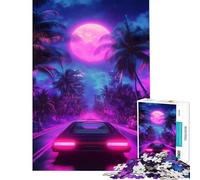 Puzzle de 1000 pièces pour Adultes Neon Drive Under The Moon activités Amusantes à la Maison Jeu de Construction Difficile adapté aux Personnes de 14 Ans et Plus (38x26cm)