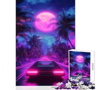 Puzzle de 1000 pièces pour Adultes Neon Drive Under The Moon Décoration intérieure Jouet Jeu Relaxant et Stimulant à Assembler Dimensions 50x75cm