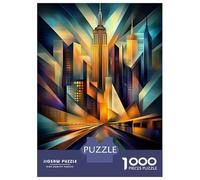 Puzzle De 1000 Pièces pour Adultes New York Dynamic Cubism - Modern Geometric Skyline Puzzle pour Adultes Jeux De Détente Cadeau d'anniversaire Interaction Parent-Enfant 52x38cm/1000pcs