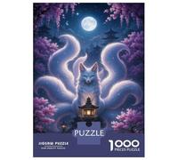 Puzzle De 1000 Pièces pour Adultes Nine-Tailed Fox in Moonlight Garden Puzzle pour Adultes Jeux De Détente Cadeau d'anniversaire Interaction Parent-Enfant 52x38cm/1000pcs