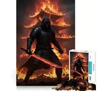 Puzzle de 1000 pièces pour Adultes Ninja en feu aux épées Rouges Jeu de réflexion aux pièces nettes Moment de détente et de Divertissement Scène de Noël (38x26cm)