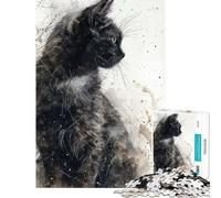 Puzzle de 1000 pièces pour Adultes Noir Feline Elegance Jeu de Puzzle Relaxant pour Adultes Décoration Parfaite Cadeau d'anniversaire et Cadeau Unique (Dimensions 50x75cm)