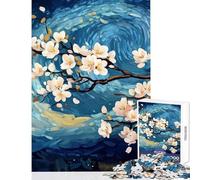 Puzzle de 1000 pièces pour Adultes Nuit de cerisiers en Fleurs Jeu Impossible Défi Difficile Jouet à Monter soi-même Renforce l'amour Entre Les Couples (38x26cm)