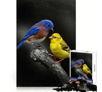 Puzzle de 1000 pièces pour Adultes Oiseau Bleu et Oiseau Jaune sur Une Branche Développement cérébral Plaisir ludique Bords tranchants Cadeau de Noël (38x52cm)