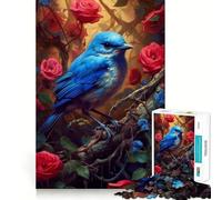 Puzzle de 1000 pièces pour Adultes Oiseau Bleu et Rose Rouge Jeu aux Bords Parfaits,Casse-tête,Jeu de détente,scène de Noël (50x75cm)