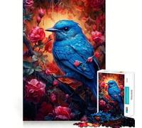 Puzzle de 1000 pièces pour Adultes,Oiseau Bleu et Rose Rouge,pièces aux découpes nettes,activité cérébrale stimulante,Moment de détente et de Divertissement,Cadeau Artistique d'anniversaire (50x75cm)