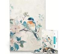 Puzzle de 1000 pièces pour Adultes Oiseau Bleu sur Une Branche avec des Fleurs Illustration Finement découpée,Jeu de Concentration,Jeu Calme,activité d'anniversaire (50x75cm)