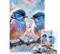 Puzzle de 1000 pièces pour Adultes Oiseaux Bleus sur Une Branche Illustration Finement découpée,Jeu de Concentration,Jeu Calme,activité d'anniversaire (50x75cm)