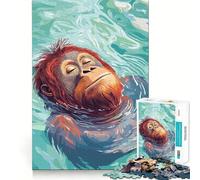 Puzzle de 1000 pièces pour Adultes Orang-outan Flottant paisiblement dans l'eau Jeu de mémoire apaisant et de qualité supérieure (38x52cm)